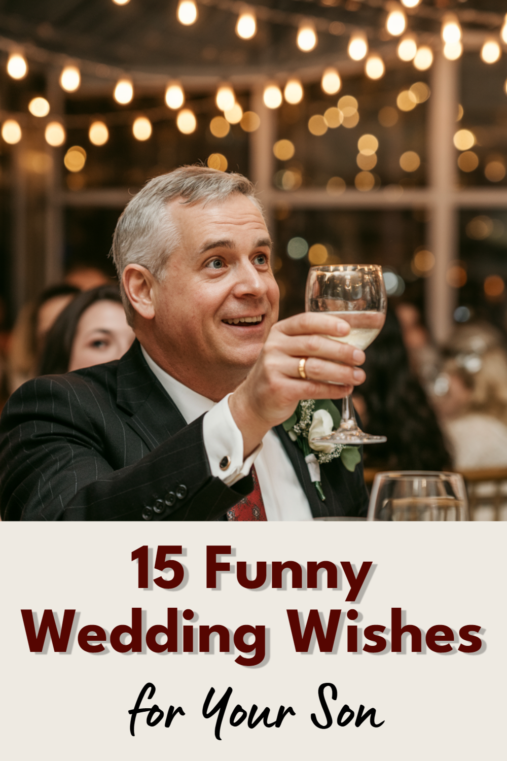 Happy man toasting at a wedding celebration, spreading joy and laughter among guests.