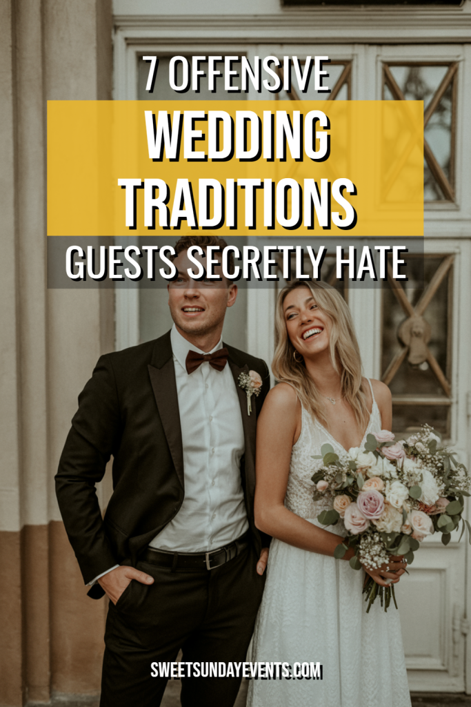 Joyful couple in wedding attire highlights modern love and evolving wedding traditions guests may dislike.