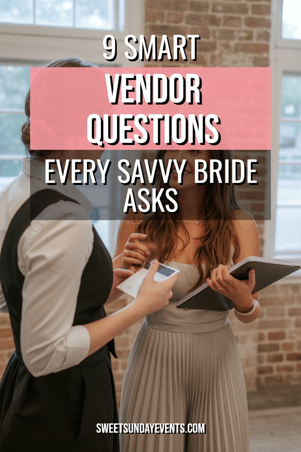 Bride consulting with a vendor in a stylish setting, focused on smart wedding planning questions.