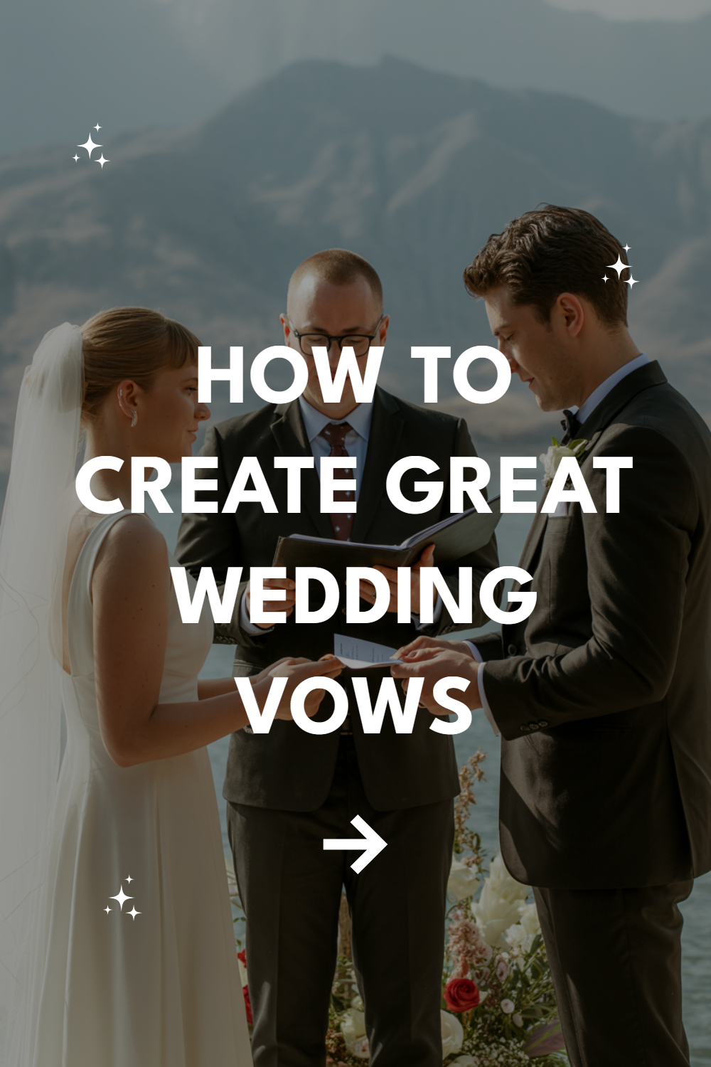 Emotional wedding vows exchange in a picturesque mountain setting, capturing love and romance.