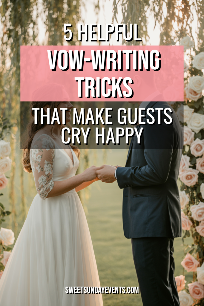 Emotional wedding vows tips for couples, featuring a joyful bride and groom in a romantic setting.