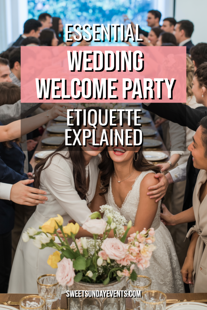 Joyful wedding welcome party with friends celebrating unity, love, and elegant dining ambience.