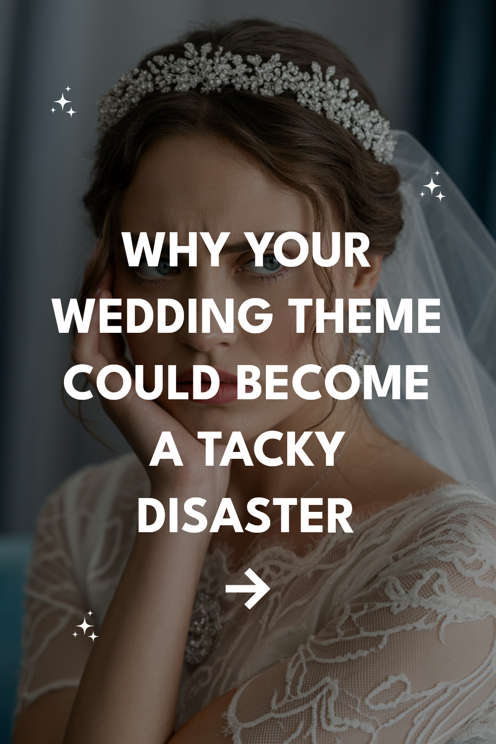 Bride deep in thought, showcasing wedding theme importance and potential pitfalls.