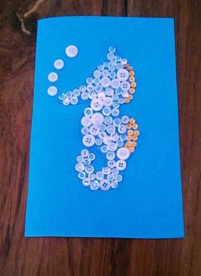 Adorable Seahorse Button Art Idea For Kids Button Art & Craft Ideas For Kids