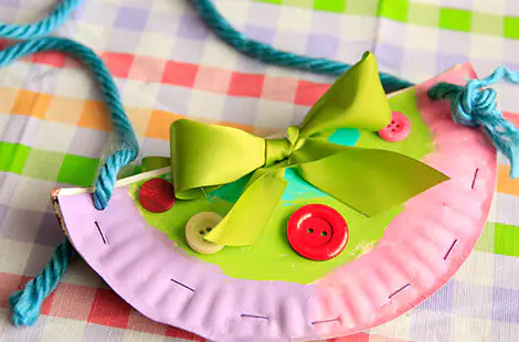 Creative Purse Art Idea With Button, Paper Plate & Ribbon