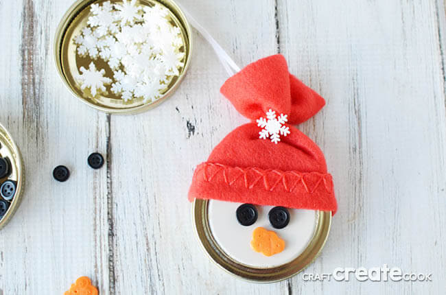 Mason Jar Lid Snowman Craft Idea For Kids