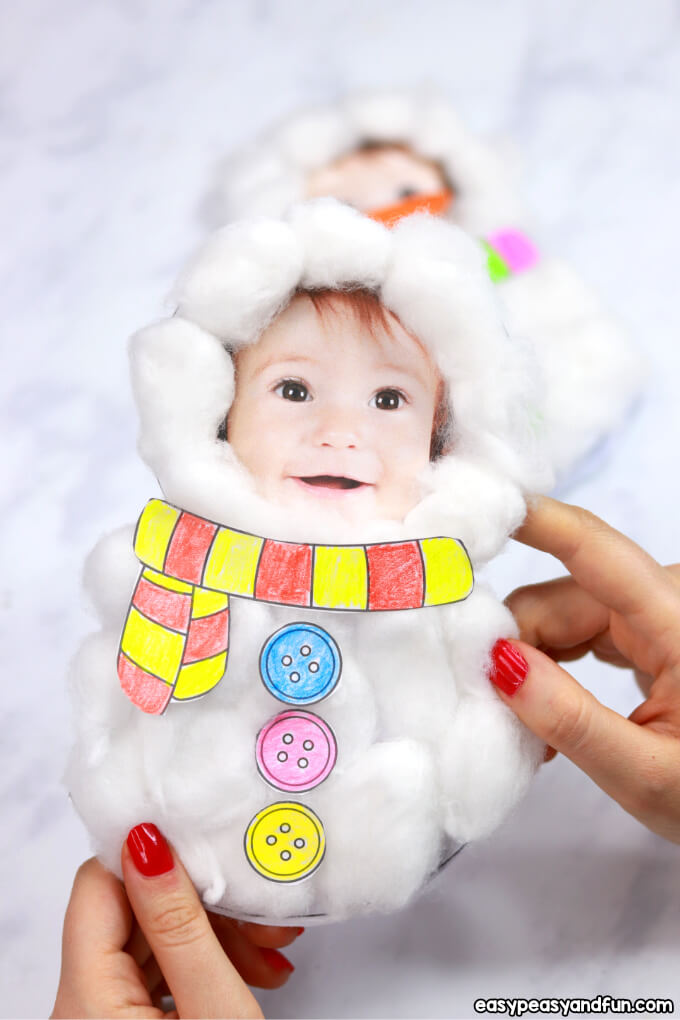 Fun-To-Make Cotton Balls Snowman Photo Frame Craft