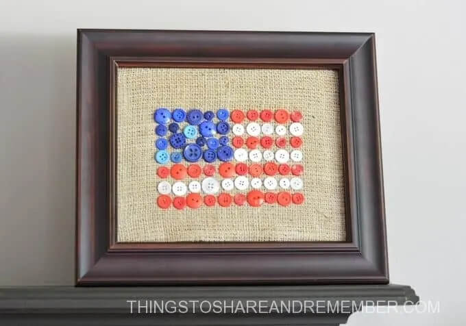 Easy Burlap Button Flag Art & Craft Idea For Patriotic Day Button Art & Craft Ideas For Kids