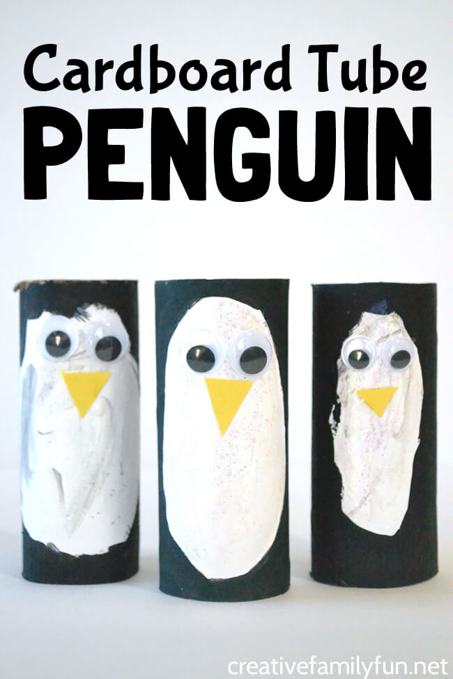 Easy Cardboard Tube Penguin Upcycling Craft Idea For KidsUpcycled Winter Crafts
