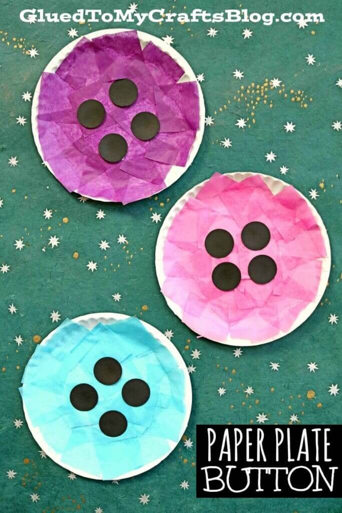Easy Tissue Paper & Paper Plate Button Craft For KidsButton crafts with paper plate