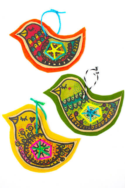 Easy-To-Make Cardboard Felt Bird Ornament Crafts For KidsUpcycled Winter Crafts