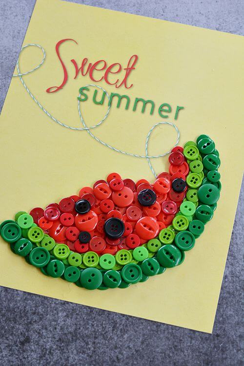 Fun & Easy Watermelon Button Craft Project For Summer Button Art & Craft Ideas For Kids
