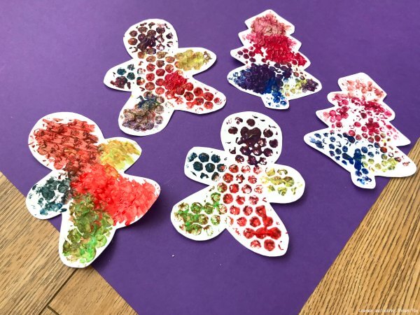 Ginger Bread Bubble Wrap Painting Craft For Toddlers