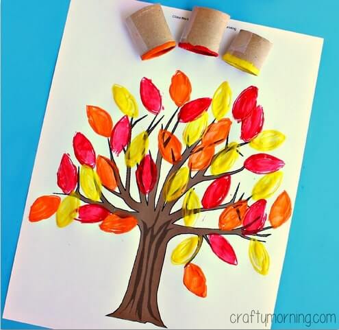 Lovely Toilet Roll Print Autumn Tree Painting Craft Ideas for Kids Autumn Tree Craft Ideas for Kids