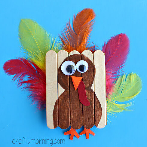 DIY Mini Turkey Birds Craft With Popsicles
