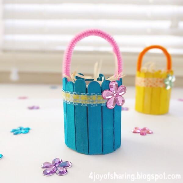 Popsicle Sticks Easter Bunny Basket Craft for Kids