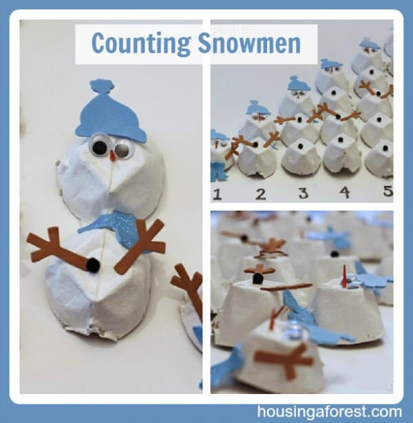 Snowman Counting Activity Idea For Kids With Egg CartoonsUpcycled Winter Crafts