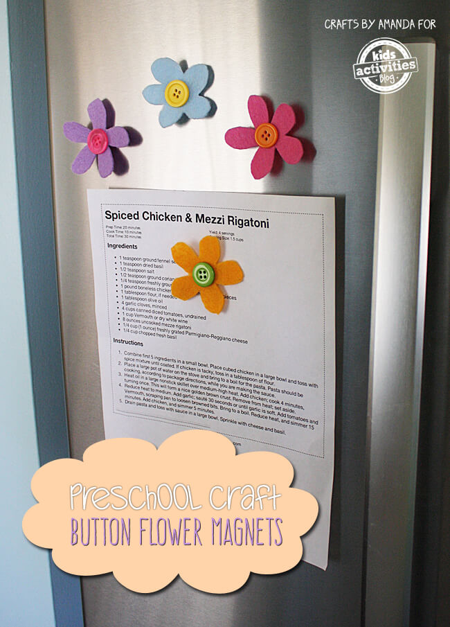 Super Cute Felt Button Flower Magnets Craft For Preschoolers Button Crafts For Preschoolers