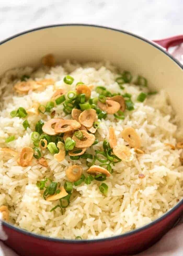Garlic butter rice in a bowl.