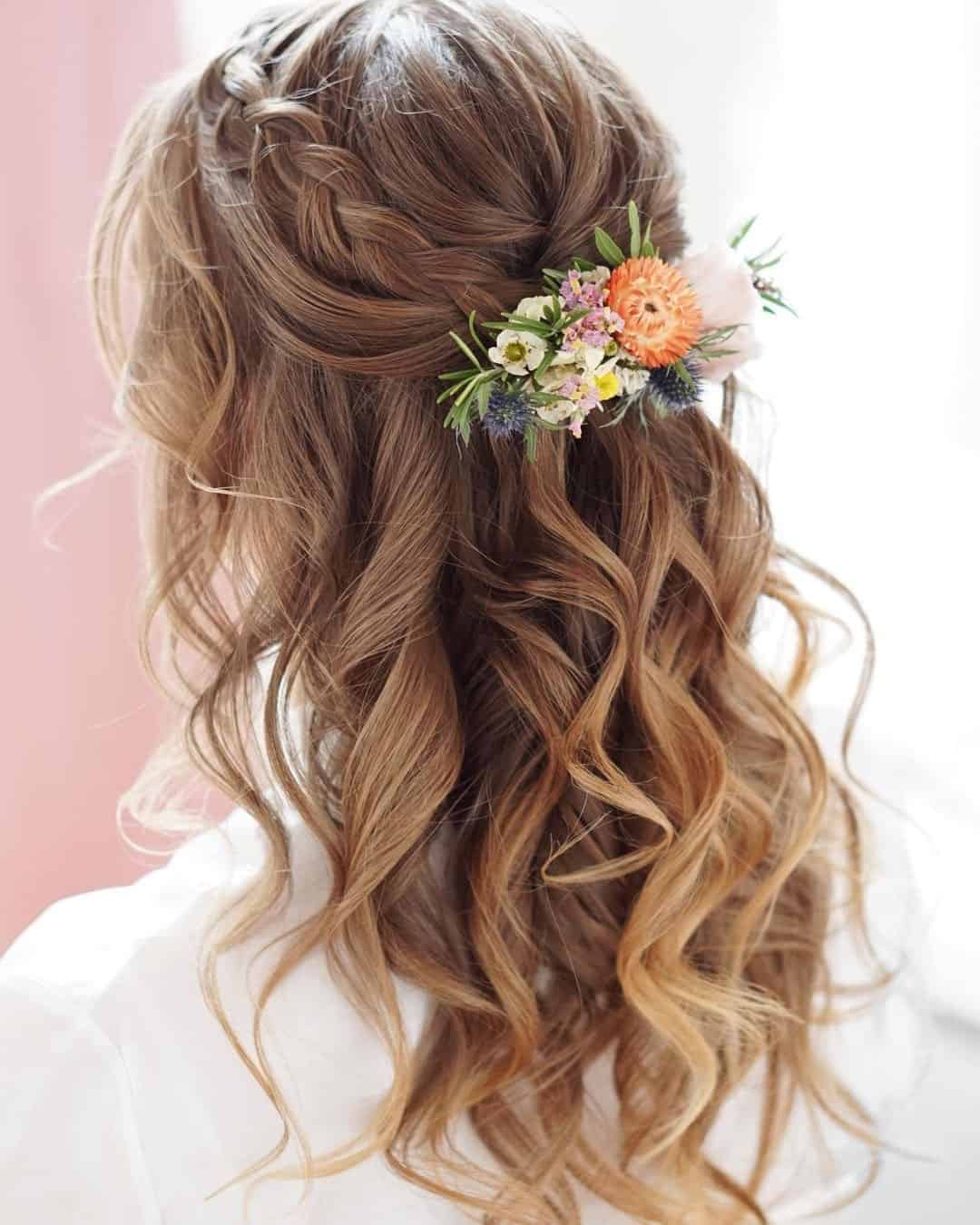 Twisted Half Updo with Floral Accents