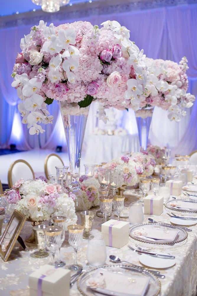 Gentle Bouquets in Tall Transparent Vases