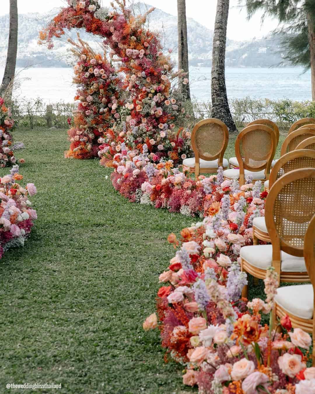 Line Flowers Along The Aisle