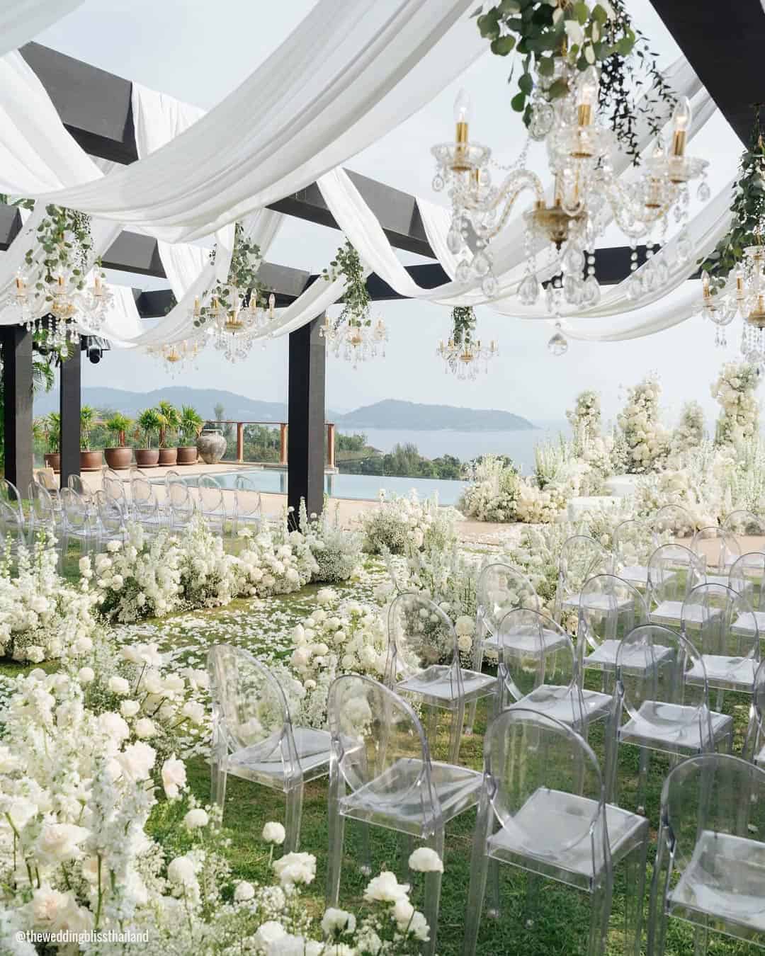 Wedding Aisle with Hanging Vintage Chandeliers