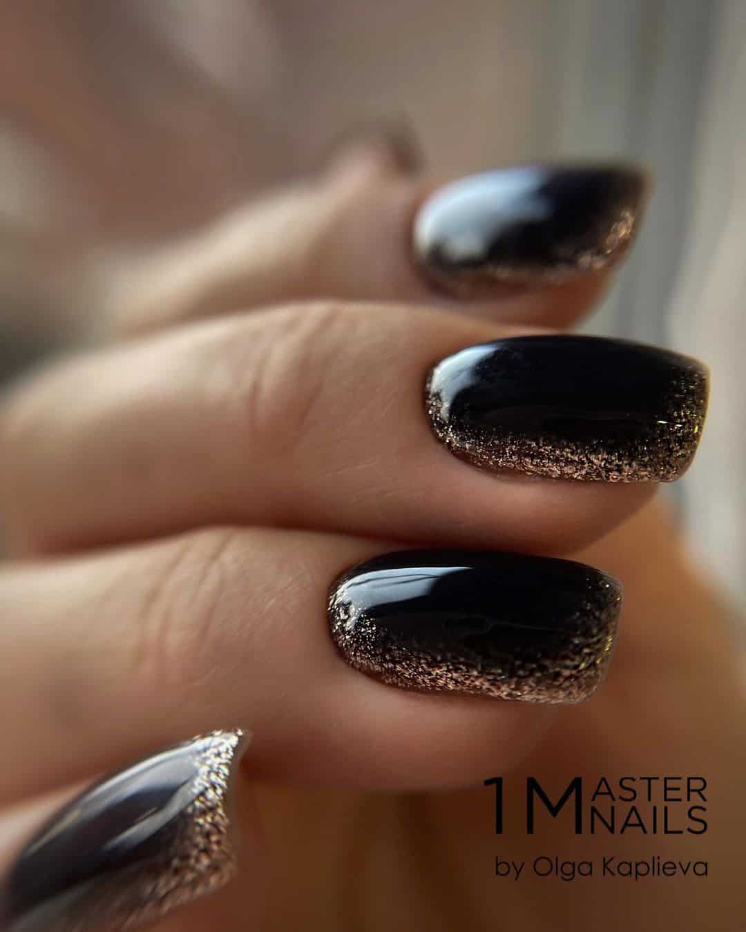 Black And Gold Glitter Nails