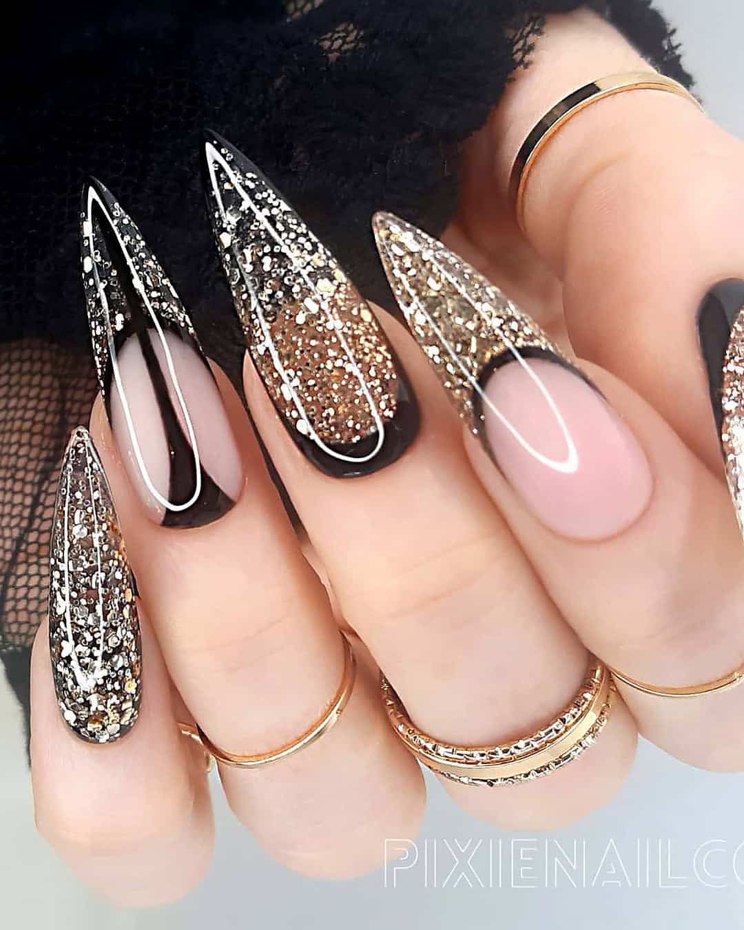Black And Gold French Tip