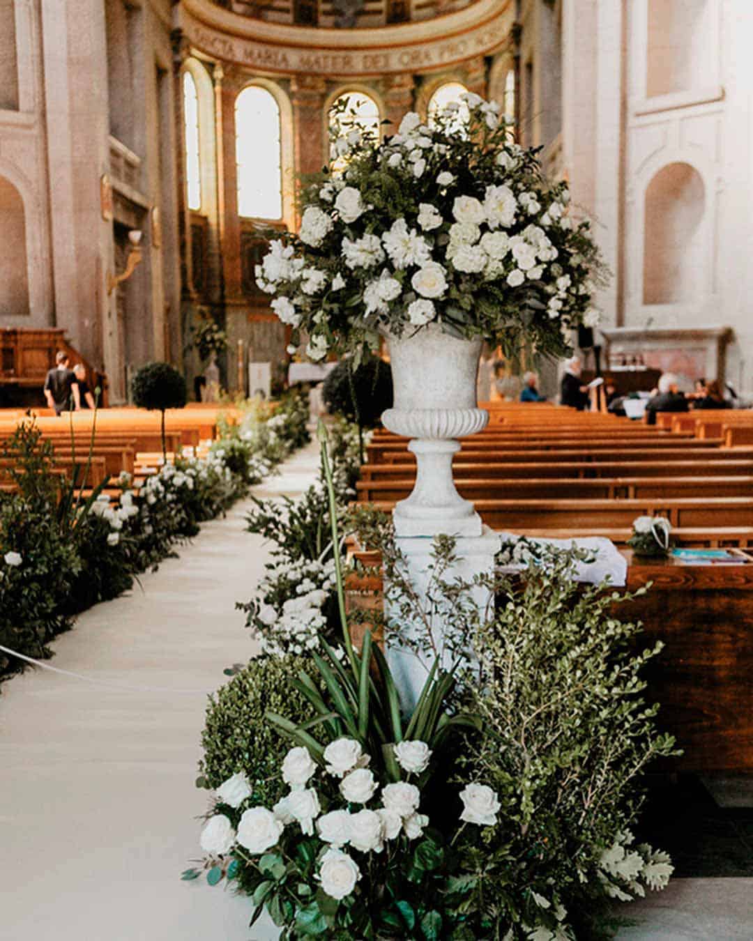 White And Green Wedding Church Decorations