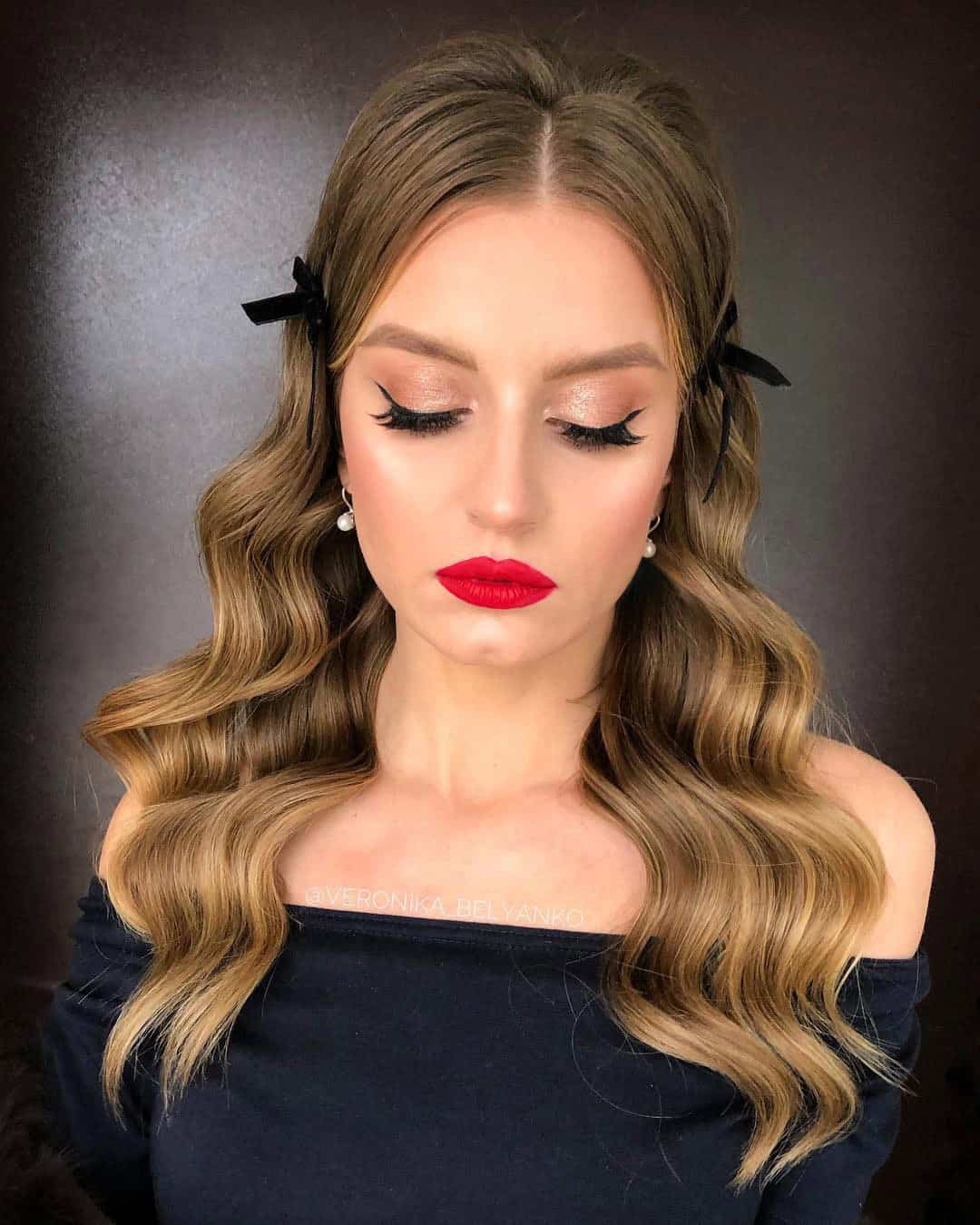 Perfectly Groomed Brows for a Red Lip Wedding Look