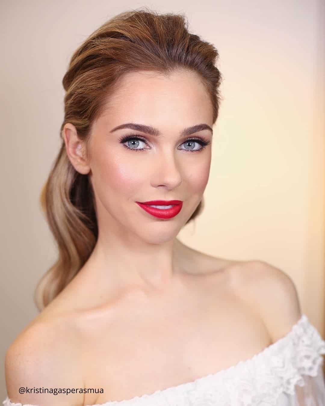 Effortless Elegance: Red Lips with Soft Eye Makeup