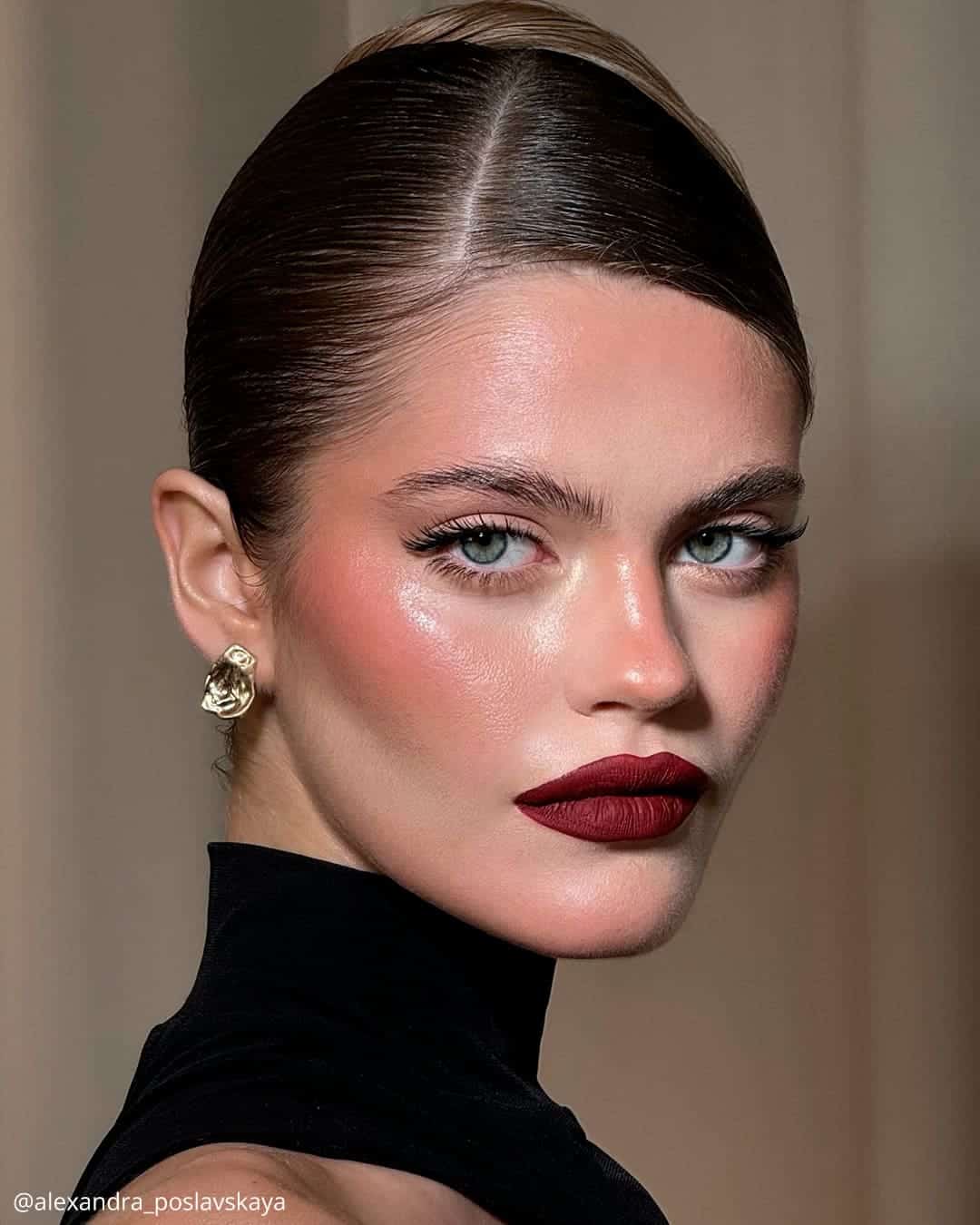 Dark Red Lip Wedding Makeup