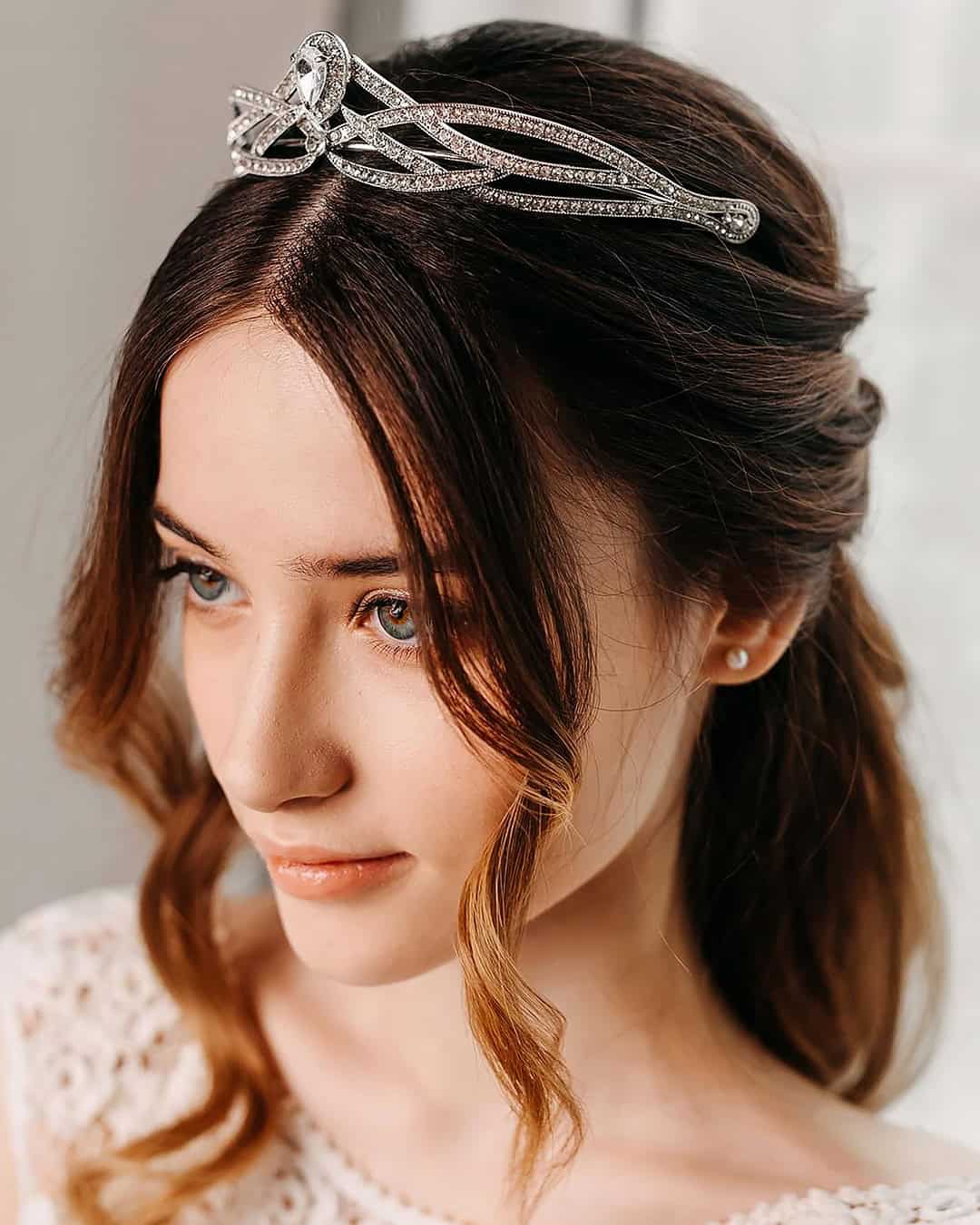 Hair Down With Veil and Crown by Ulyana Aster