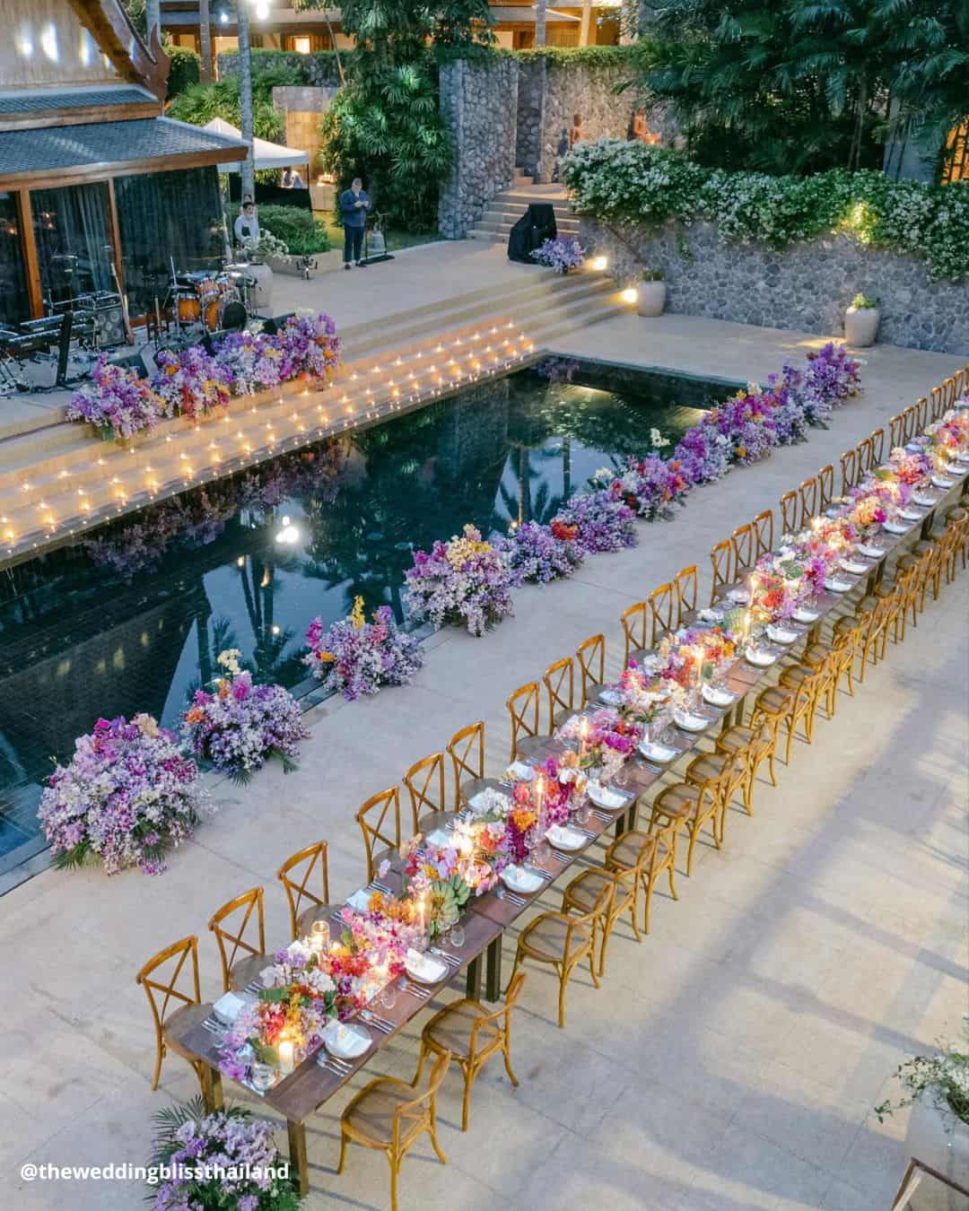 Reception Wedding Decor Around A Pool