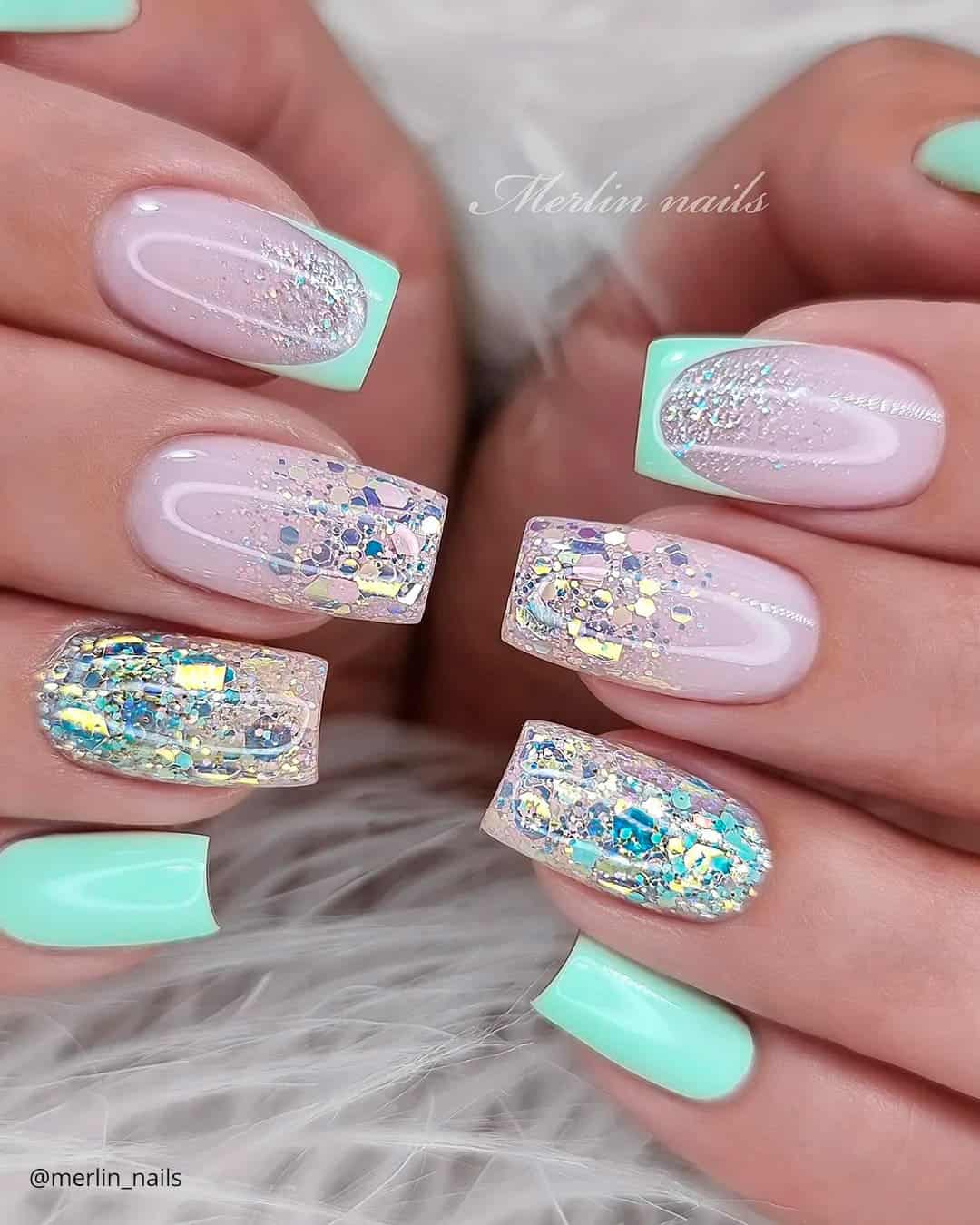 Elegant French Nails With Flowers