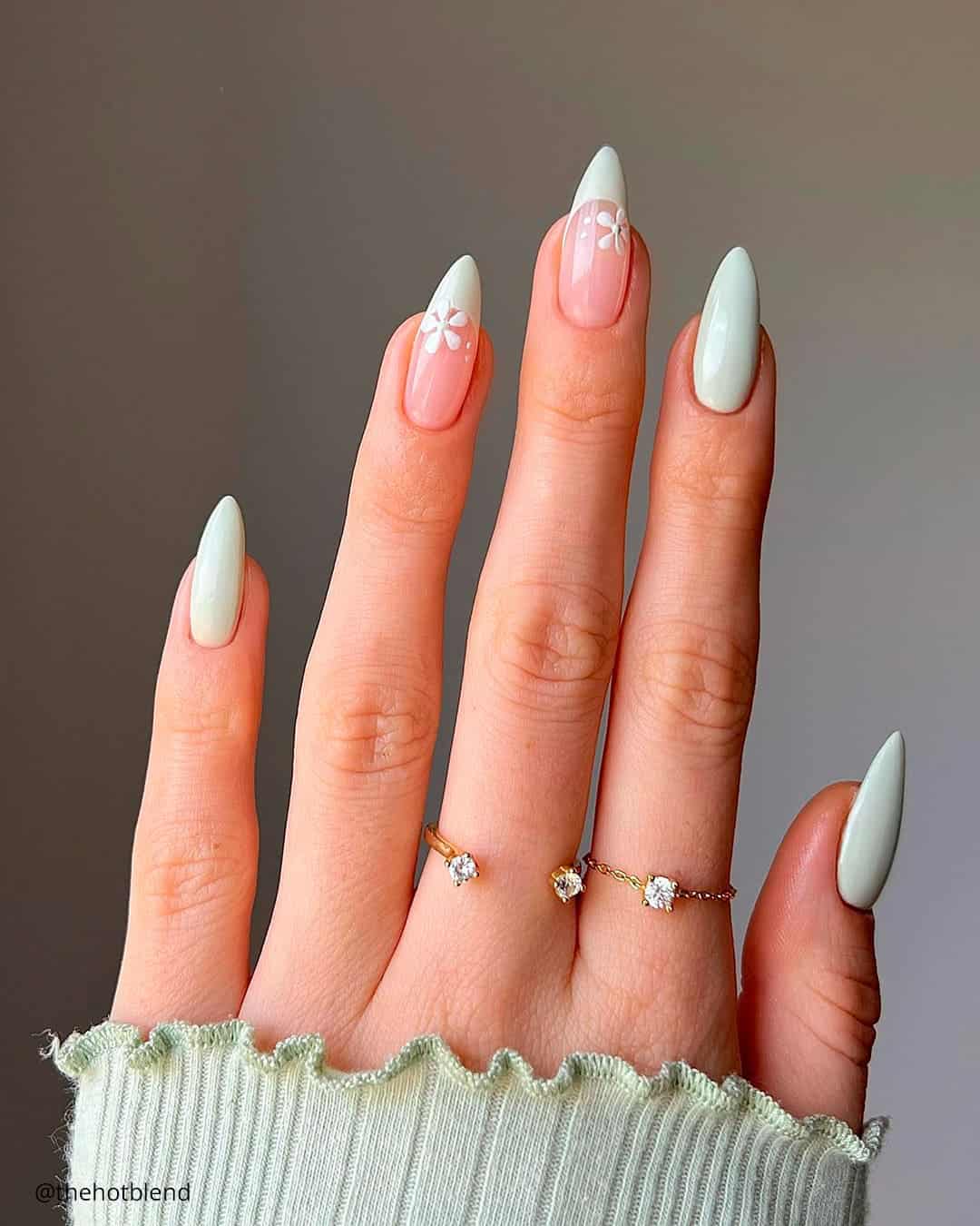 Wedding French Nails with Rhinestones