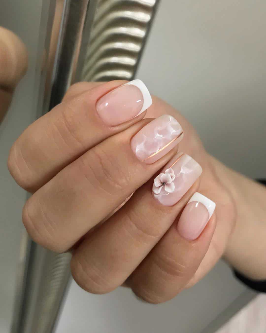 Wedding French Nails with Rhinestones