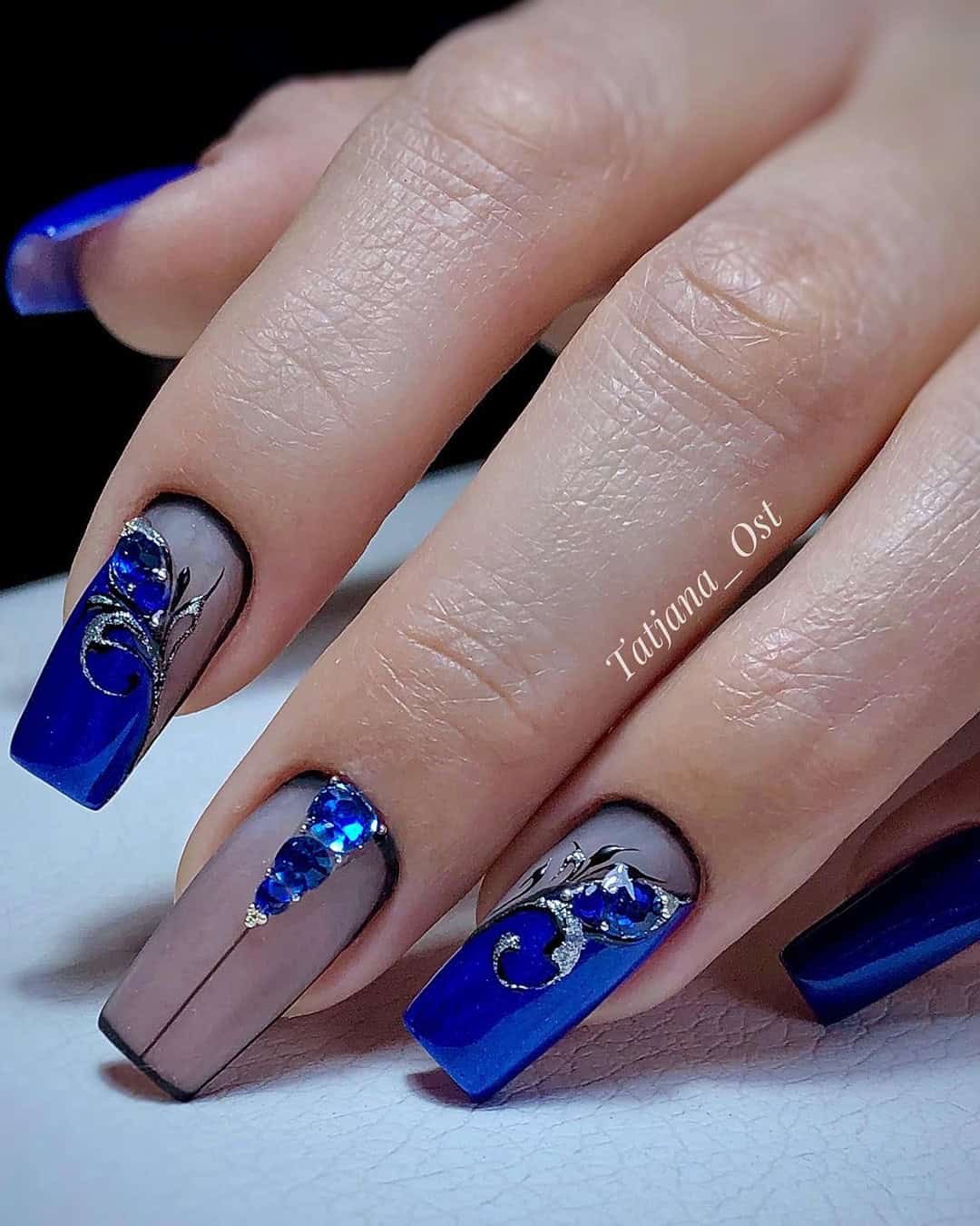Acrylic Navy Blue Wedding Nails