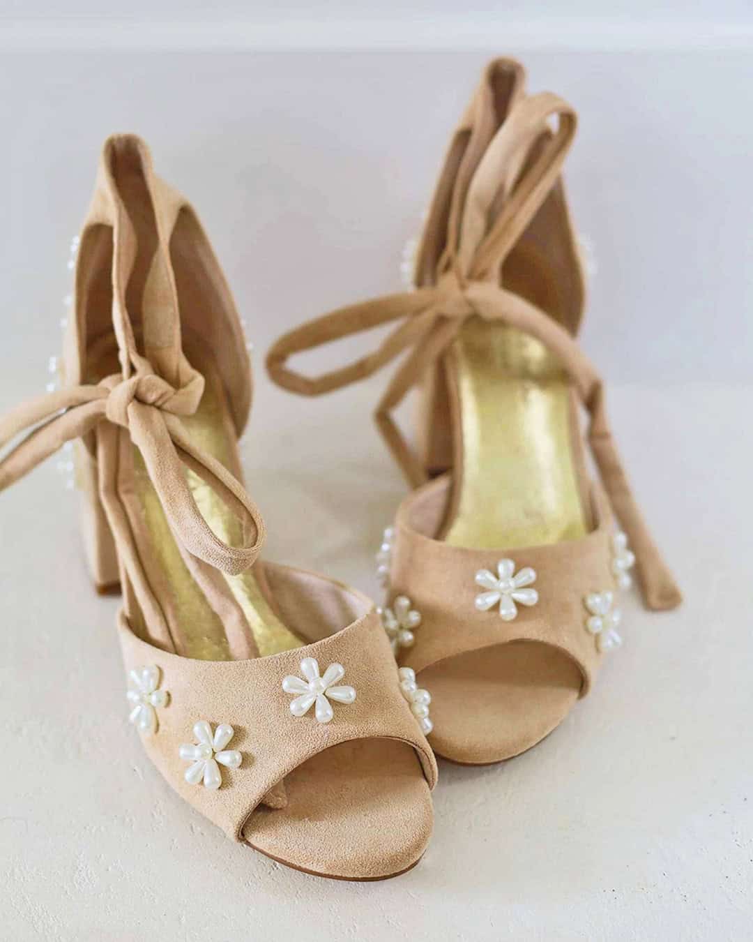Gold Low Heel Bridal Shoes