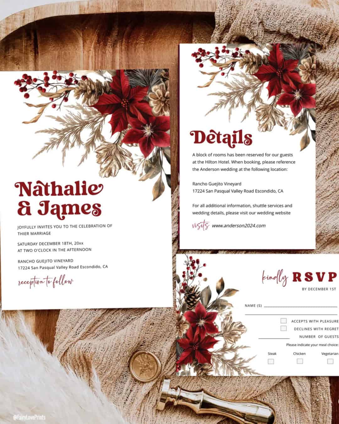 Wedding Invitations in Christmas Theme