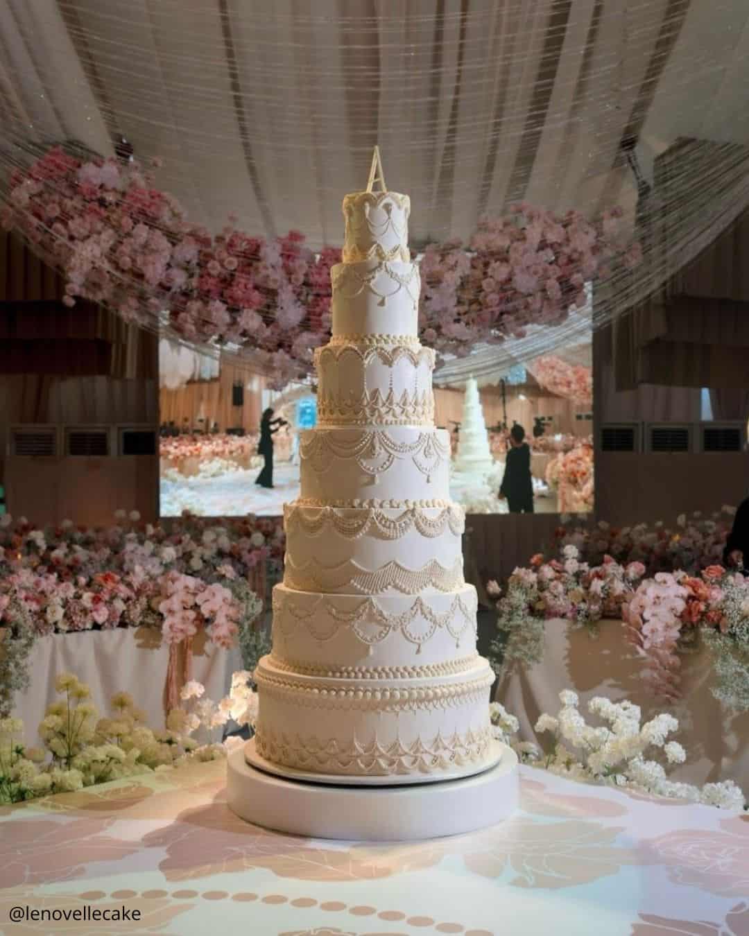 unique wedding cakes extra tall multi tiered white vintage piped cake lenovellecake