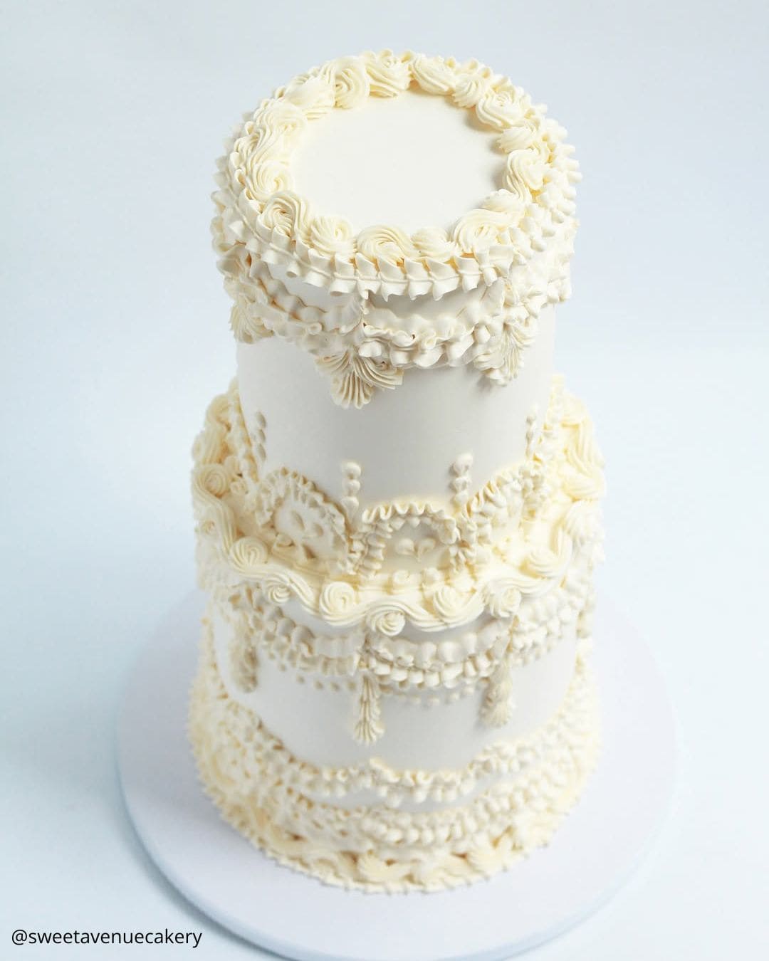 unique wedding cakes vintage lambeth piping white three tier cake sweetavenuecakery