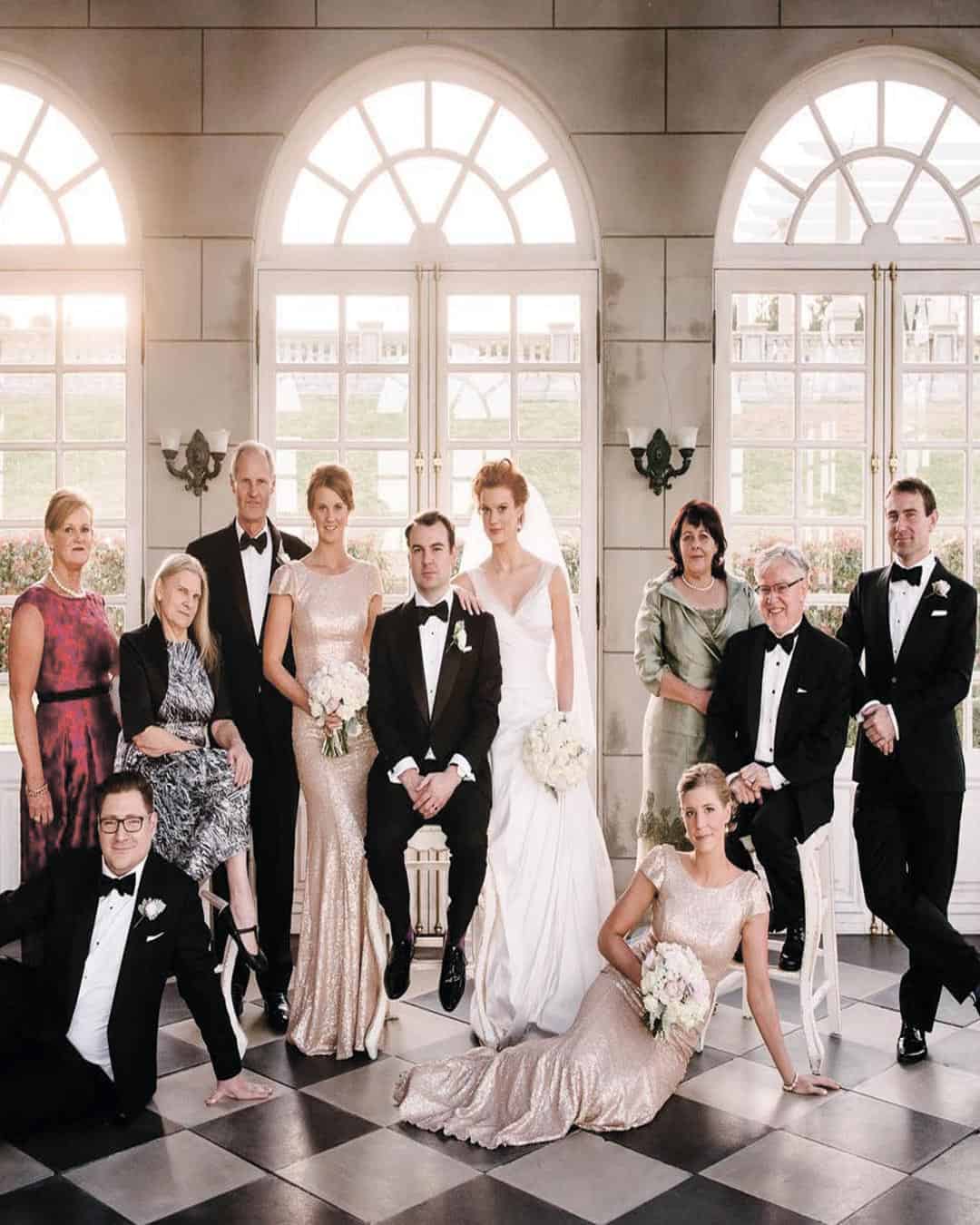 Bride and groom with both sets of parents