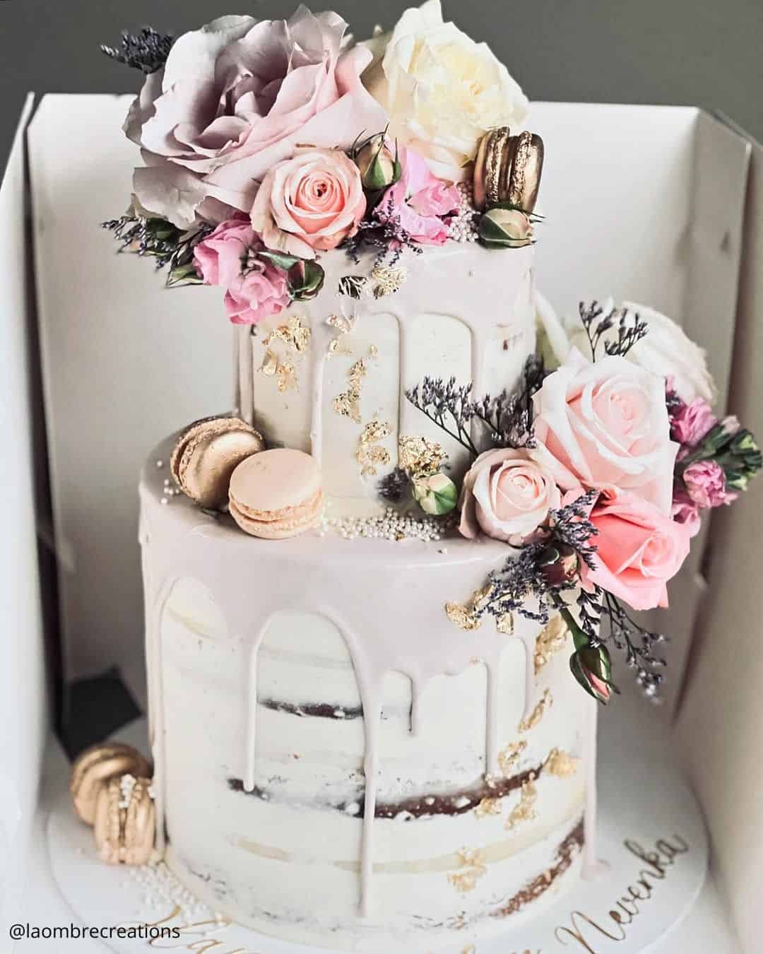 Macarons As Semi-Naked And Naked Cakes Wedding Decor