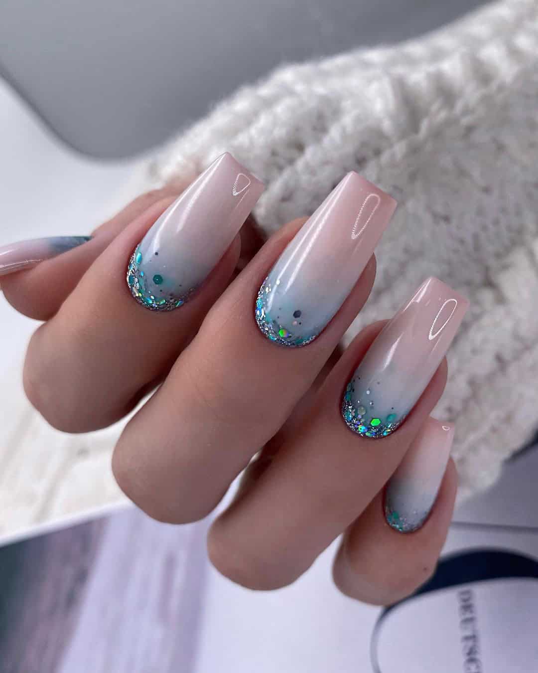 Coffin Ombre Wedding Nails