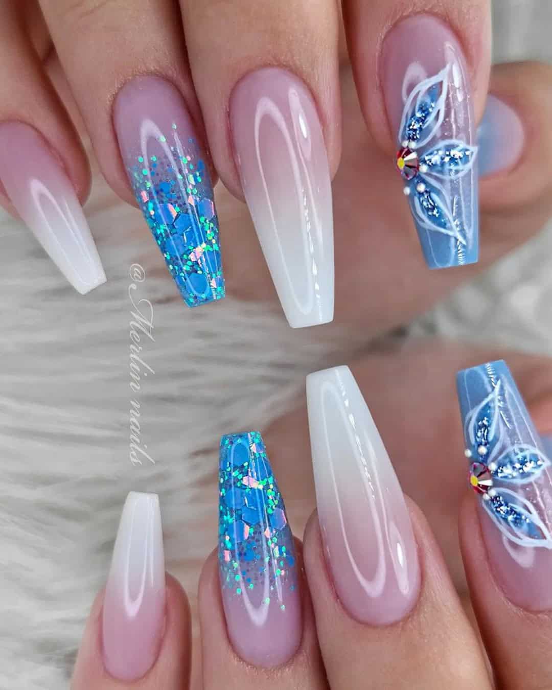 Coffin Ombre Wedding Nails