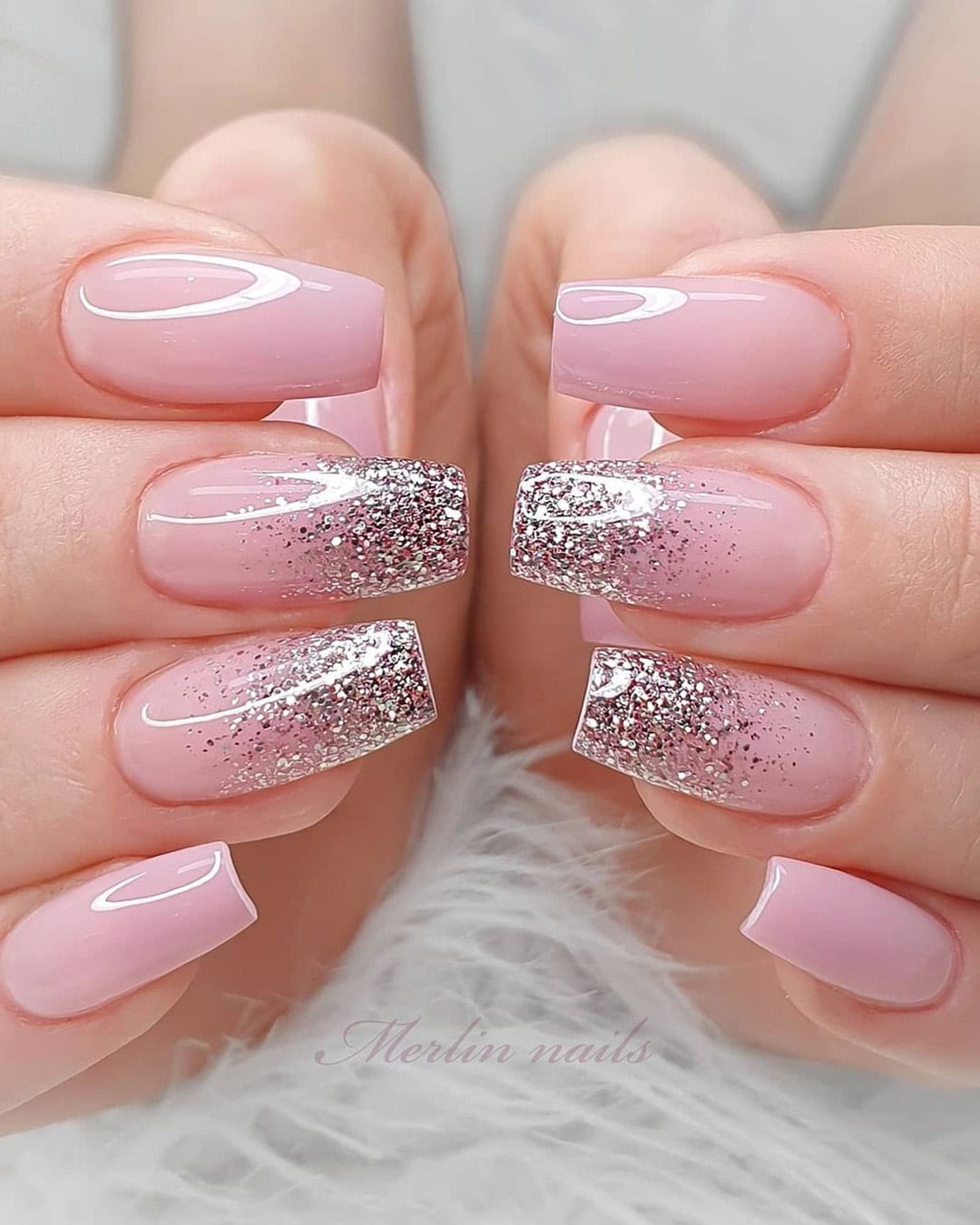 Ombre Wedding Nails With Glitter