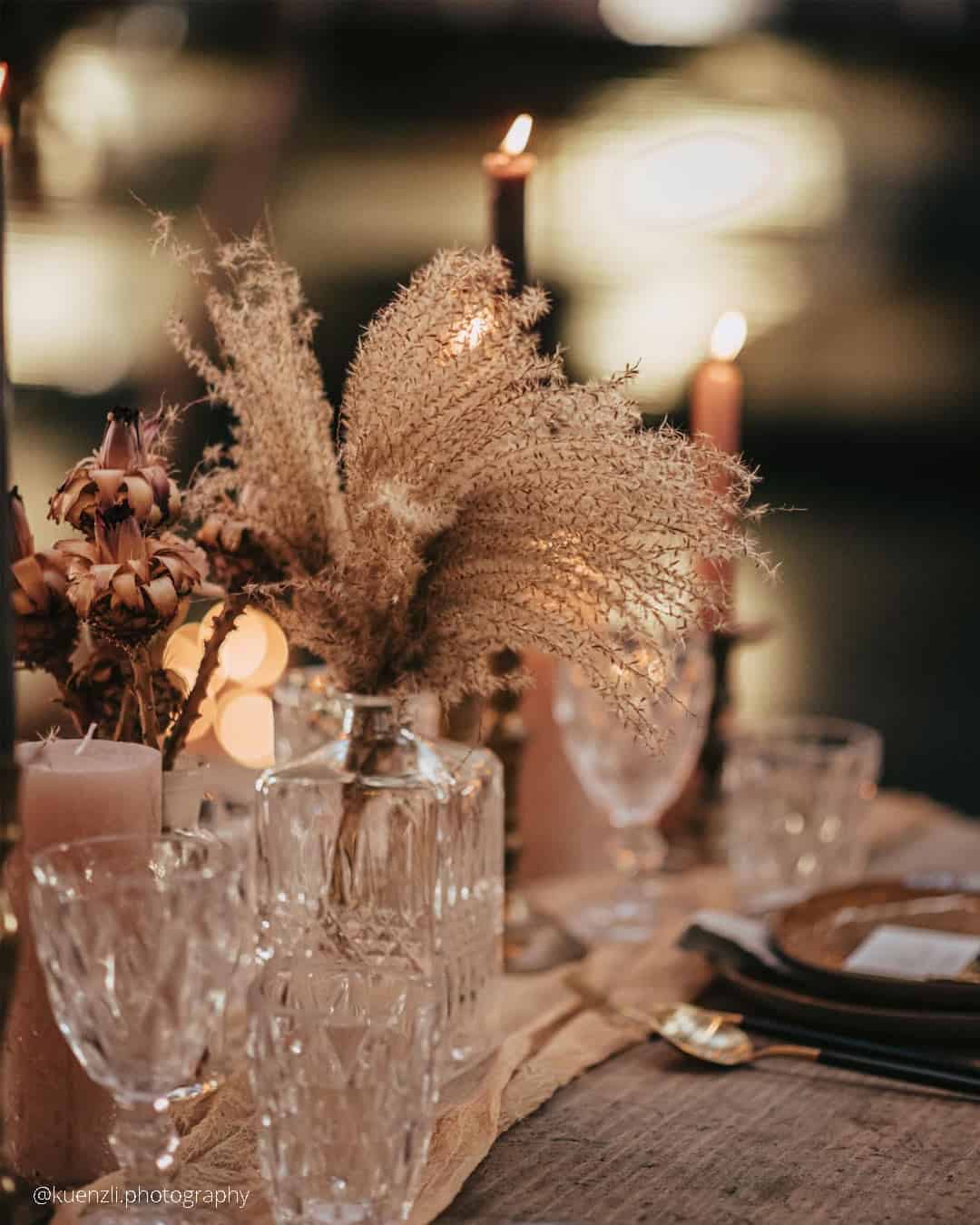 Pampas Grass in Glasses Bottles Decor Ideas