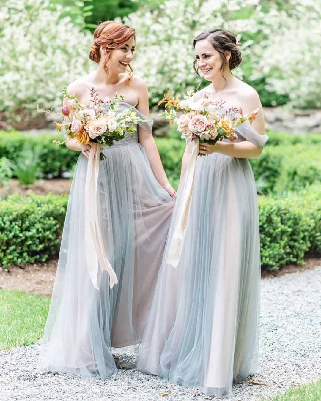 Blue Floral Bridesmaid Dresses